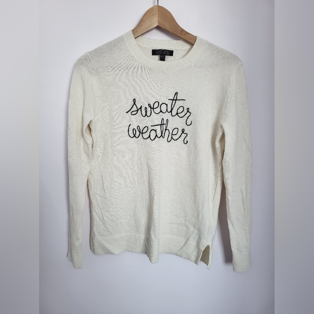 Banana Republic Cream Sweater with 'Sweater Weather' Script sz S